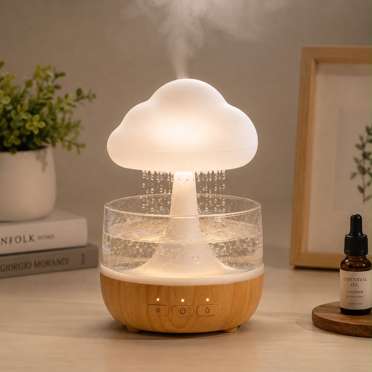 Cloud Rain Humidifier & Essential Oil Diffuser with 7-Color LED Night Light