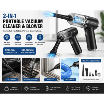 Portable Mini Vacuum Cleaner – Powerful Cordless Handheld Dust &amp; Car Cleaner